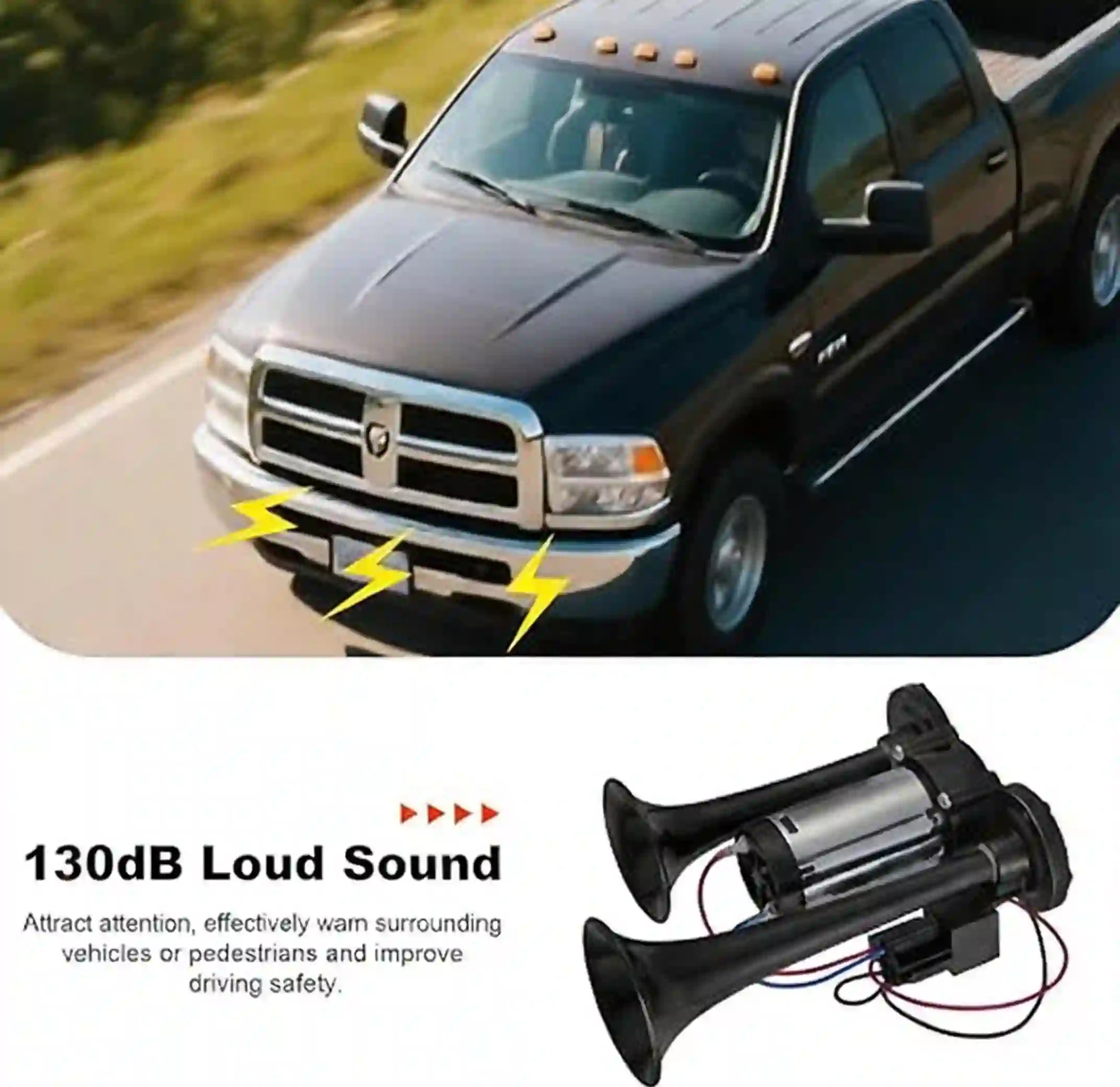 130dB Ultra-Loud Dual Air Horn Kit with Upgraded Compressor