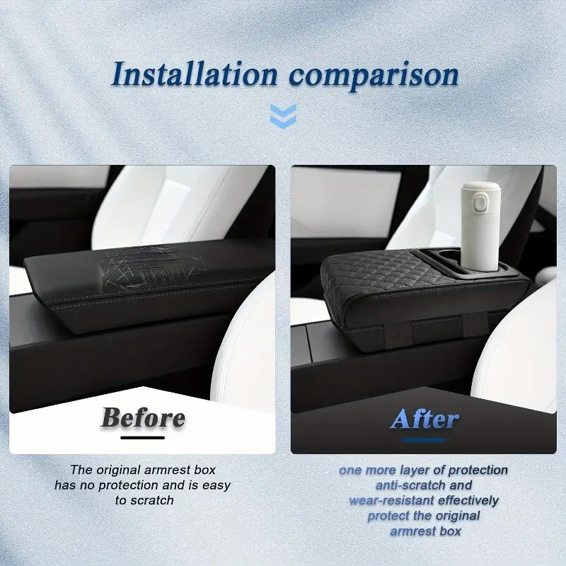Multi-Function Car Armrest Cushion with Built-In Cup Holder and Tissue Box